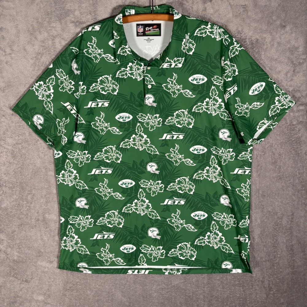 Reyn Spooner NFL Team Apparel New York Jets‎ Tropical Floral Golf Polo Shirt 2XL